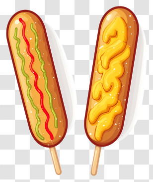 Hot Dogs - Crispy Corn Dogs Topped With Ketchup And Mustard Transparent PNG
