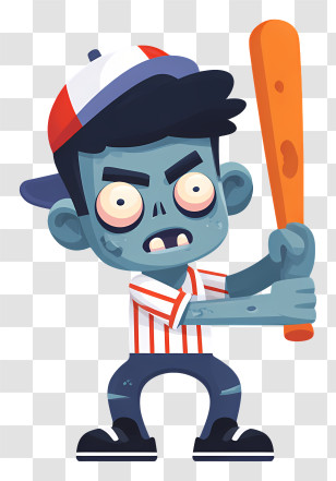 Zombie Holding Baseball Bat - Baseball Zombie Cartoon Character With Bat Transparent PNG