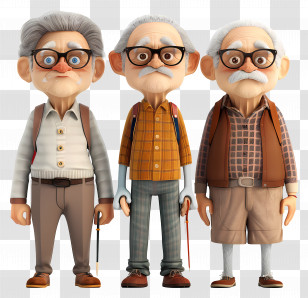 Old People - Cartoon Elderly Men Characters In Vintage Outfits Transparent PNG