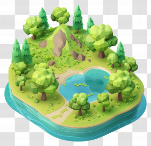 Summer Park - Isometric Green Landscape With Trees And Lake Transparent PNG