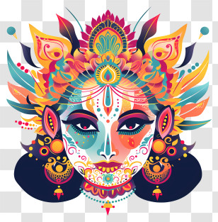 Durga Puja - Colorful Artistic Face Design With Intricate Patterns Transparent PNG