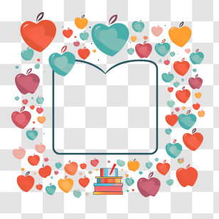 Teachers Day - Colorful Book Frame With Apples Transparent PNG