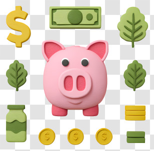 Money Management - Piggy Bank With Money Symbols Transparent PNG