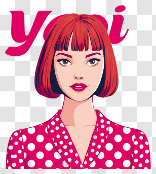 Yayoi Kusama - Stylish Red-Haired Retro Portrait Transparent PNG