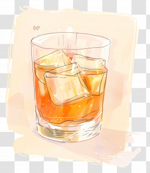 Whisky - Glass Of Whiskey With Ice Illustration Transparent PNG