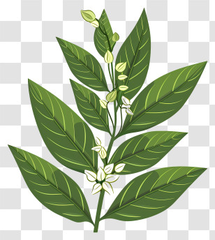 Cherry Laurel Leaf - Illustration Of Green Leaves And White Flowers Transparent PNG