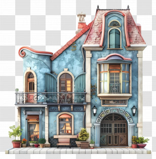 3d House - Ornate Vintage Blue House Design Transparent PNG