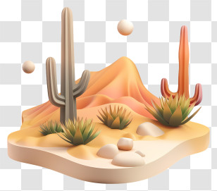 Desert - 3D Desert Landscape With Cacti Transparent PNG