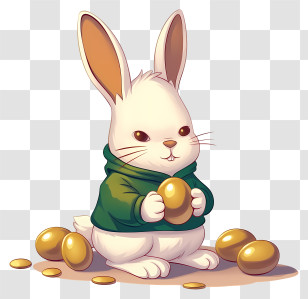 Rabbit Holding Easter Egg - Adorable Easter Bunny With Golden Eggs Transparent PNG