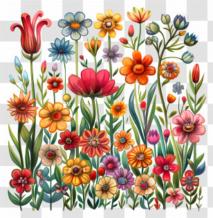 Flower Garden - Vibrant Flower Garden In Full Bloom Transparent PNG