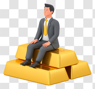 Businessman Sitting Gold Bars - Man Sitting On Gold Bars Transparent PNG