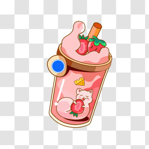 Strawberry Smoothie - Strawberry Drink With Cat Transparent PNG