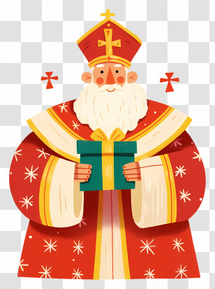 Sinterklaas - Saint Character In Red Festive Robe Holding Gift Box Transparent PNG