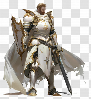 Paladin - Fantasy White Armored Knight With Sword And Shield Transparent PNG
