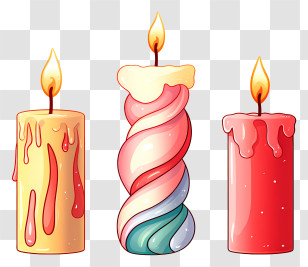 Lit Candles - Twisted Decorative Candles With Dripping Wax Transparent PNG