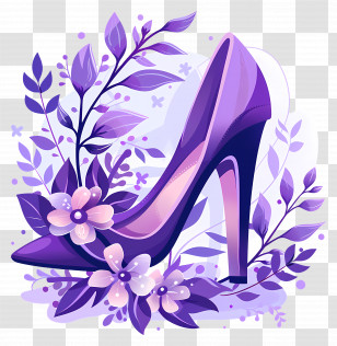 Stiletto Shoe - Purple High Heel With Flowers Transparent PNG
