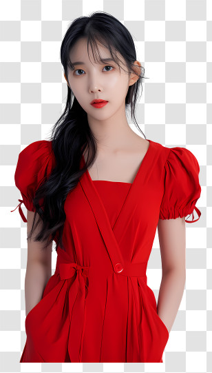 Iu - Elegant Woman Wearing A Beautiful Red Dress Transparent PNG
