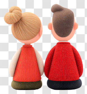 Couple Sitting Together - Cartoon Figures In Red Clothing Transparent PNG