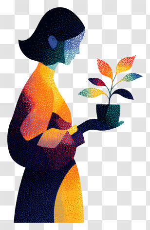 Woman Holding Houseplant - Colorful Silhouette Holding A Plant Transparent PNG
