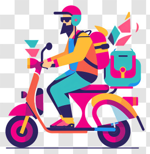 Deliveryman Delivering Orders - Colorful Scooter Rider With Backpack Illustration Transparent PNG