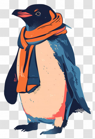 Penguin - Stylish Penguin With A Scarf In Winter Art Transparent PNG