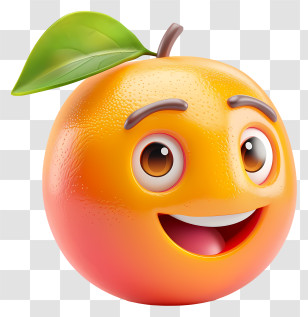 3d Cartoon Fruit - Smiling Cartoon Orange With Leaf Design Transparent PNG