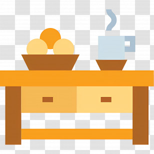 Coffee Table - Wooden Table With Coffee Cup And Fruit Basket Transparent PNG