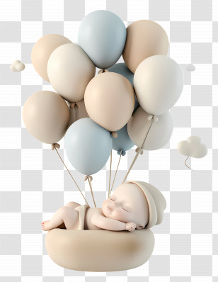 Newborn - Sleeping Baby Illustrations On Pastel Balloons Transparent PNG
