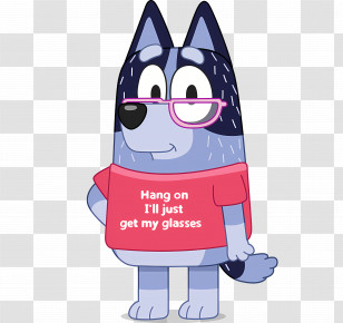 Bluey - Blue Cartoon Dog With Glasses And Red Shirt Transparent PNG
