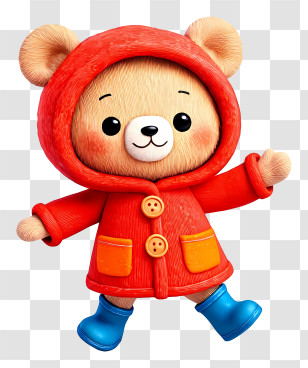 Cartoon Teddy Bear - Adorable Bear In Red Hooded Coat Transparent PNG