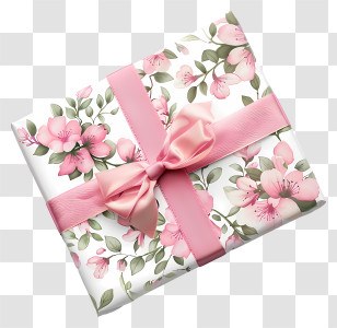 Mothers Day Gift - Floral Gift Box With Pink Ribbon Transparent PNG