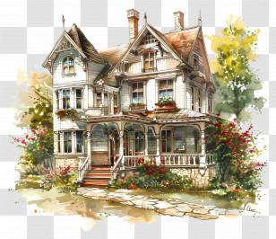 Country House - Victorian-style House With Garden Transparent PNG