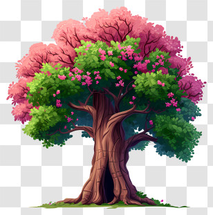 Pastel Big Tree - Beautiful Tree With Pink And Green Leaves Transparent PNG