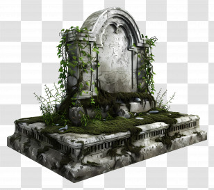 Grave - Weathered Tombstone With Ivy And Moss Transparent PNG
