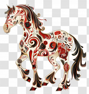 Chinese Zodiacs - Intricately Decorated Horse Illustration Transparent PNG