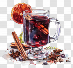 Mulled Wine - A Glass Of Mulled Wine With Spices And Fruits Transparent PNG