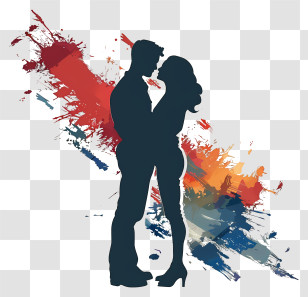 Abstract Art - Romantic Couple Silhouette With Colorful Paint Splash Transparent PNG