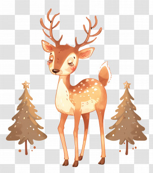 Christmas Deer - Reindeer With Snow-Covered Trees Transparent PNG