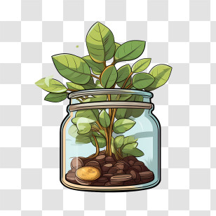 World Thrift Day - Money Plant In Jar Symbolizing Growth Transparent PNG
