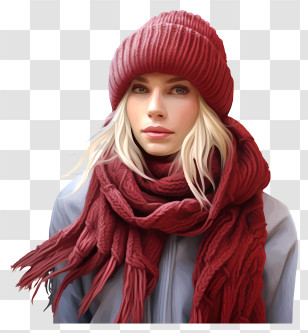 Red Scarf - Woman Wearing Red Scarf And Hat Transparent PNG