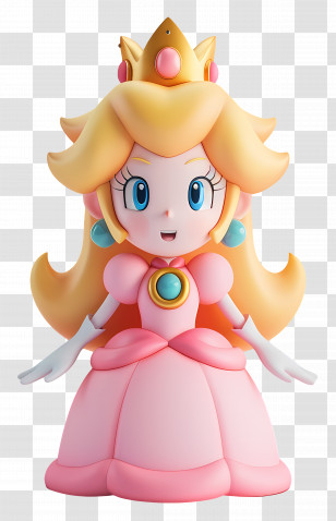 Princess Peach - Princess Figurine In Pink Dress With Crown Transparent PNG