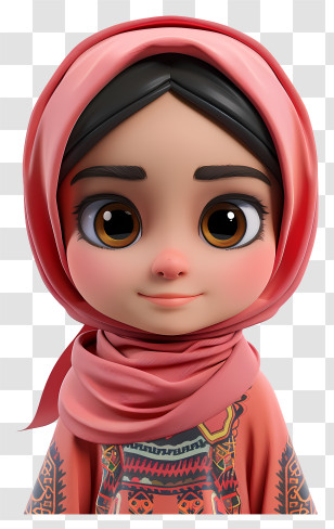 Muslim Girl Cartoon - Cute Animated Girl With Pink Scarf Transparent PNG
