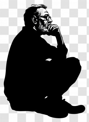 Old Man Silhouette - Silhouette Of A Man In Thought Transparent PNG
