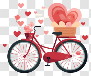 Bike With Basket - Romantic Red Bicycle With Hearts And Flowers Transparent PNG