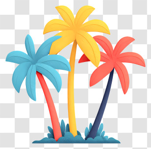 Summer Coconut Trees - Colorful Tropical Palm Trees Illustration Transparent PNG