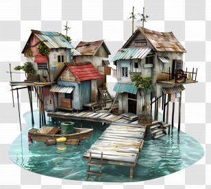 Fishing Village - Stilt Houses By The Water Transparent PNG