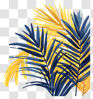 Palm Branches - Artistic Blue And Yellow Palm Leaves Illustration Transparent PNG