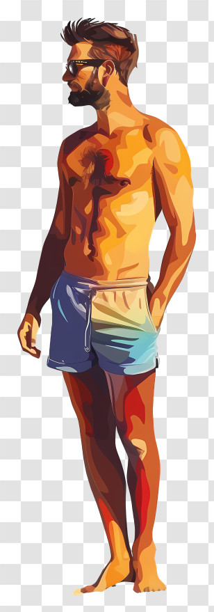 Man Beach Body - Man In Summer Beachwear And Sunglasses Transparent PNG
