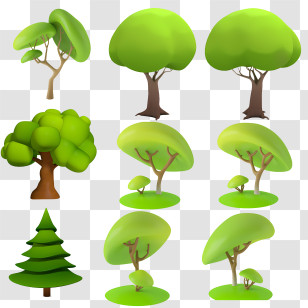 3d - Collection Of Cartoon Green Trees Transparent PNG