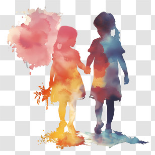 Children Silhouette - Colorful Silhouette Of Children Holding Hands Transparent PNG